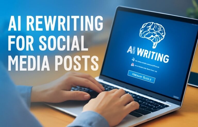 AI Rewriting for Social Media Posts with Laptop and AI Software