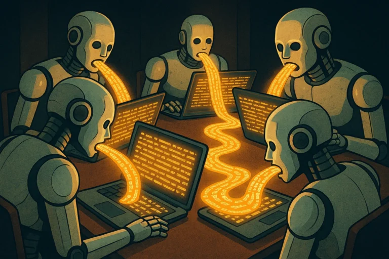 AI robots feeding on digital data streams representing content cannibalization