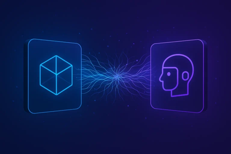 AI model connection illustration showing data links