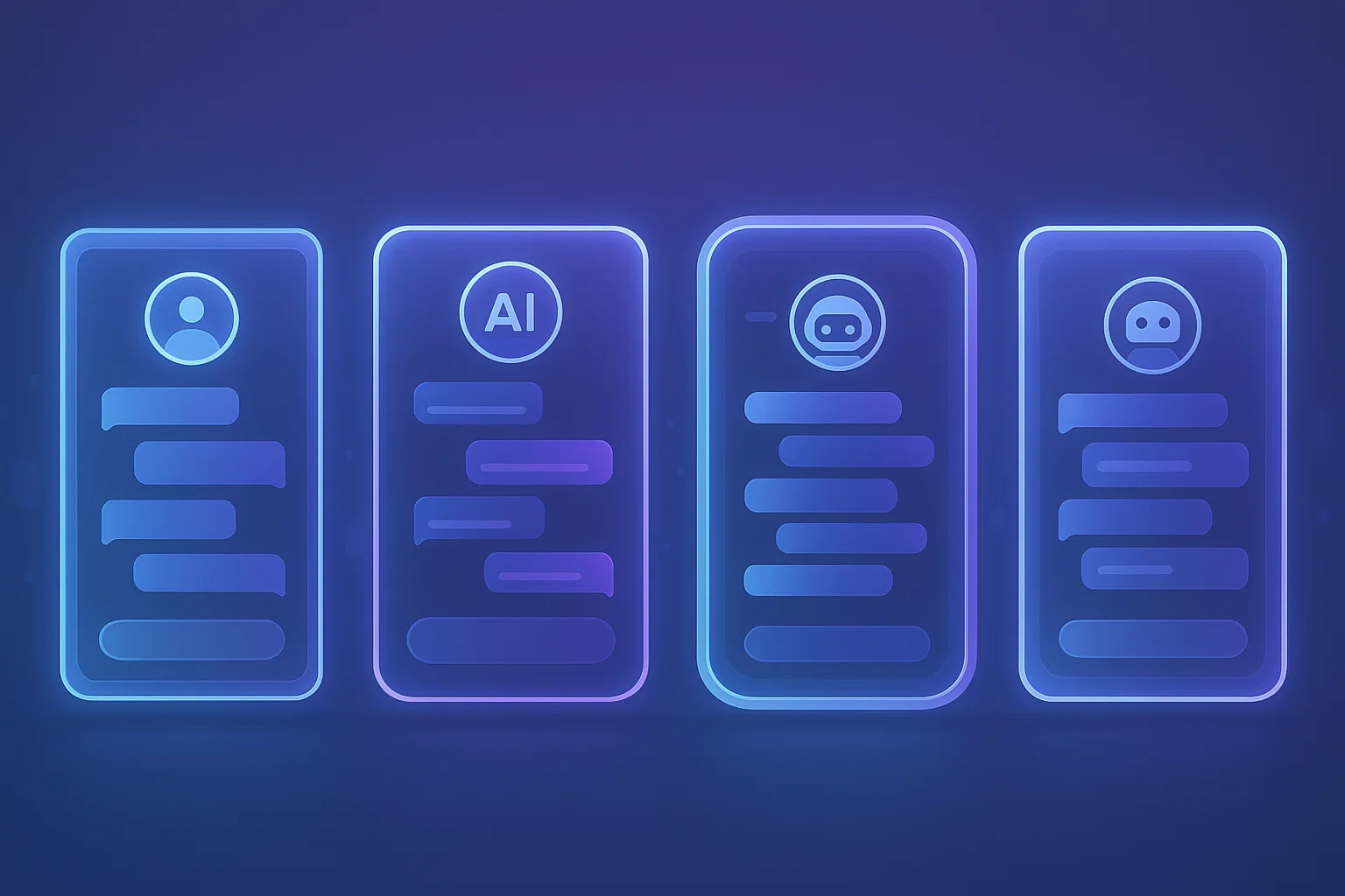 Multiple AI chat interface illustrations side by side