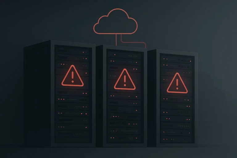 Server outage illustration with warning lights