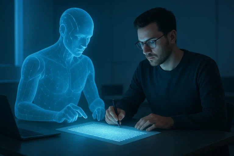 AI and human writer editing digital text together