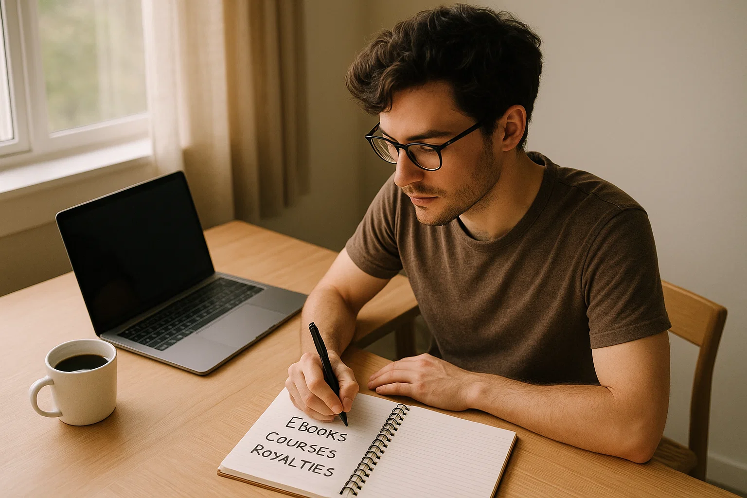 Writer diversifying income through ebooks, courses, and royalties