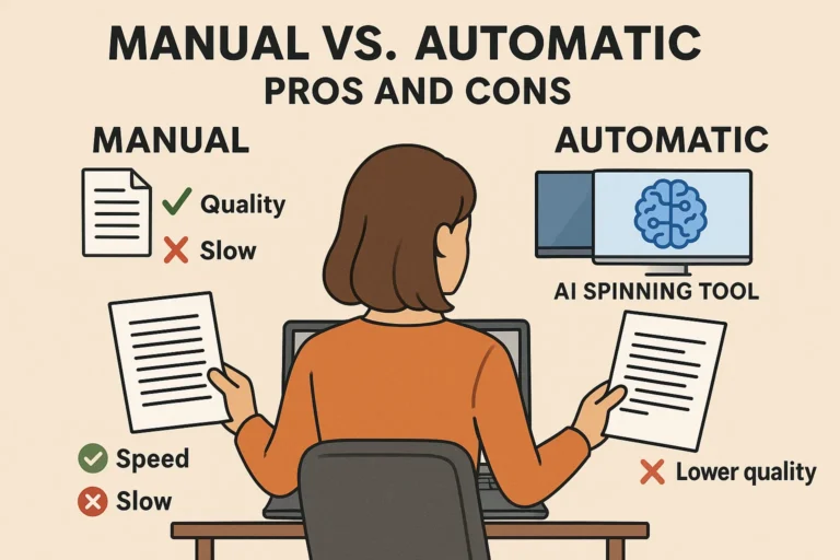 Freelance writer balancing quality vs. speed on laptop