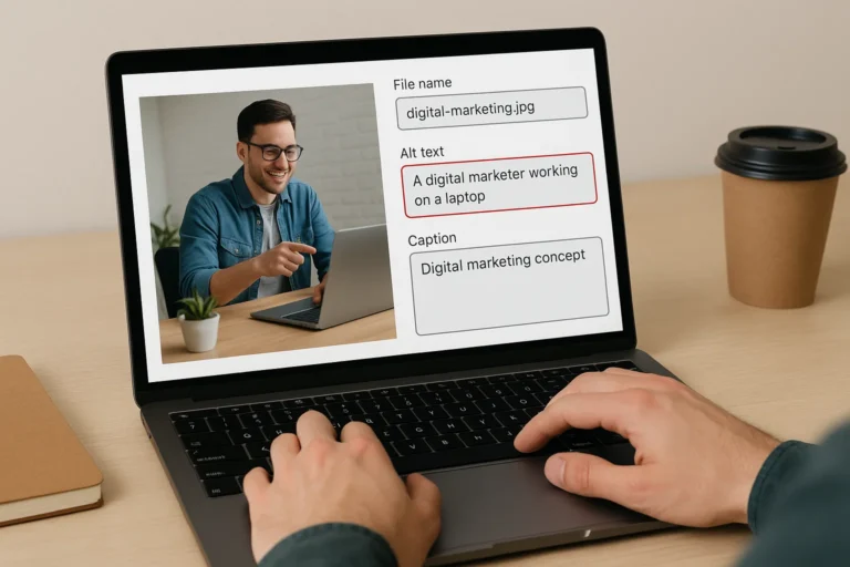Optimizing image alt text, file names, and captions for better SEO.