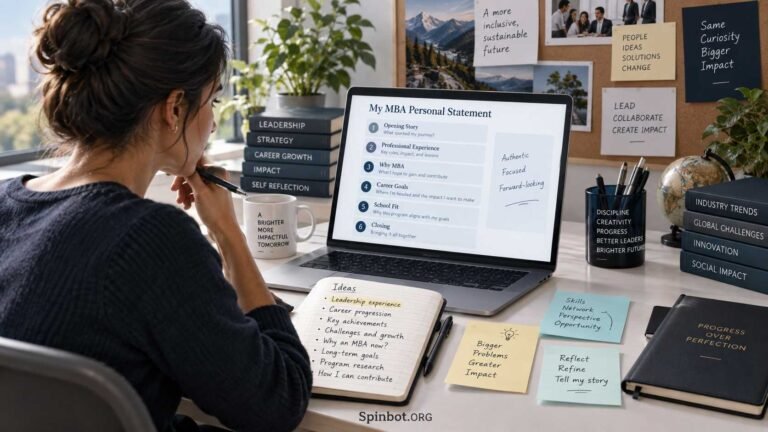 MBA applicant planning personal statement with template notes