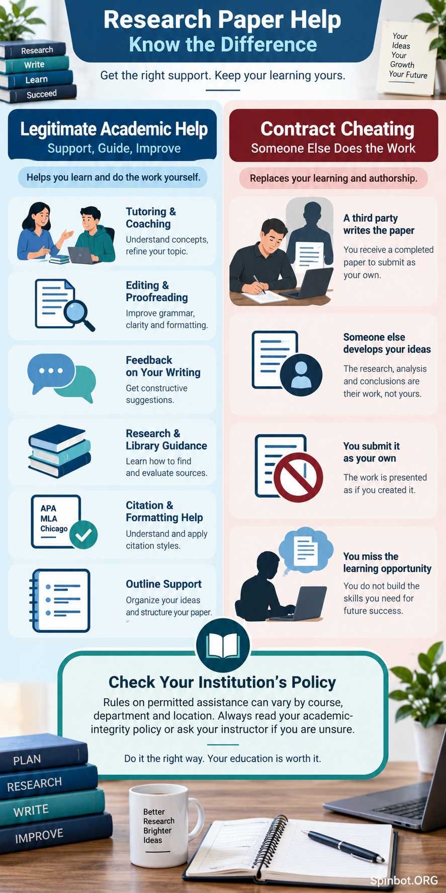 Comparison of legitimate research help and contract cheating