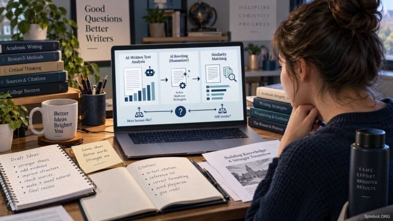 Student reviewing AI detection and humanized writing results