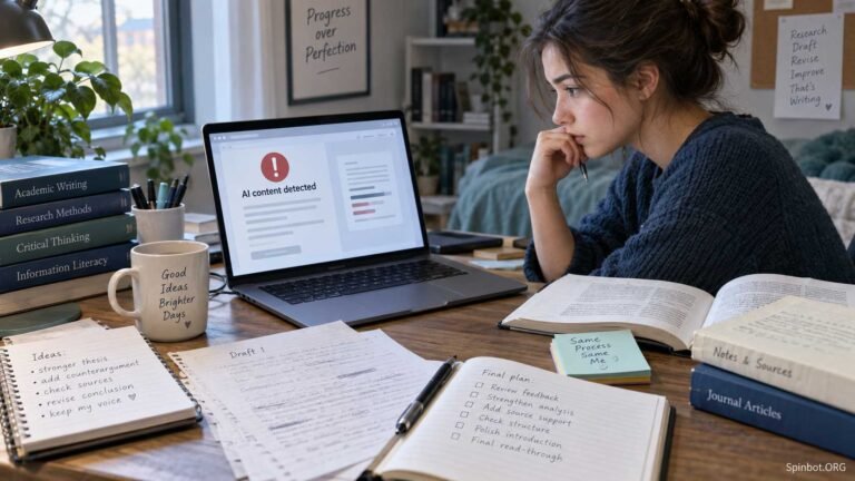 Student reviewing human essay flagged by AI detector