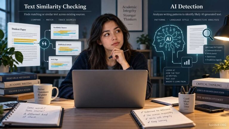 Student reviewing SafeAssign similarity report and AI question