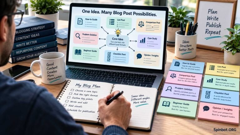 Blogger planning posts with reusable content formulas