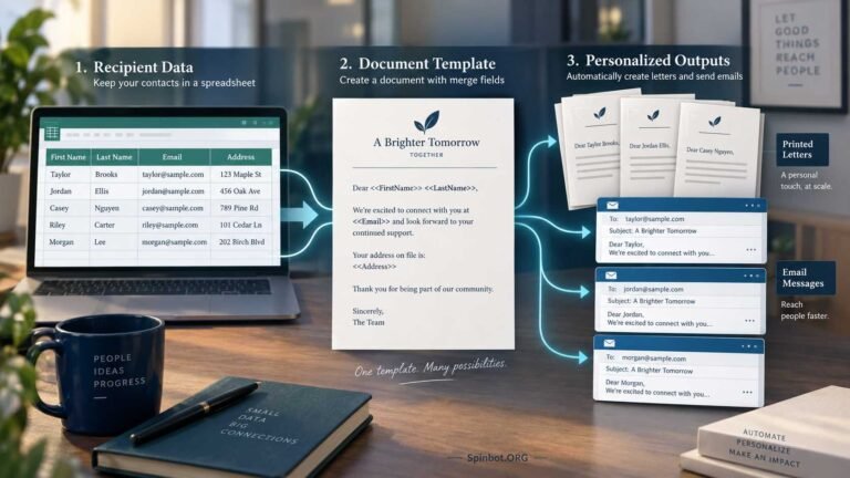 Word Excel Outlook mail merge workflow illustration