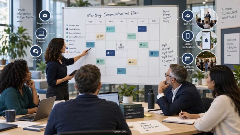 Team planning an internal communications content calendar