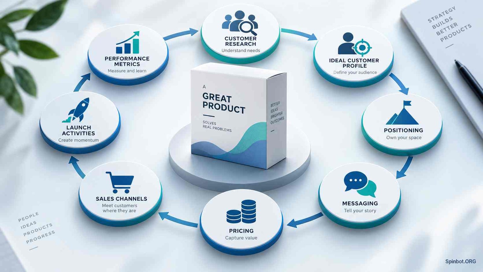 Connected stages within a product marketing strategy framework