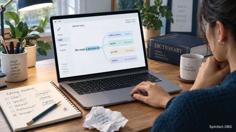 Writer comparing clearer alternatives for common wording