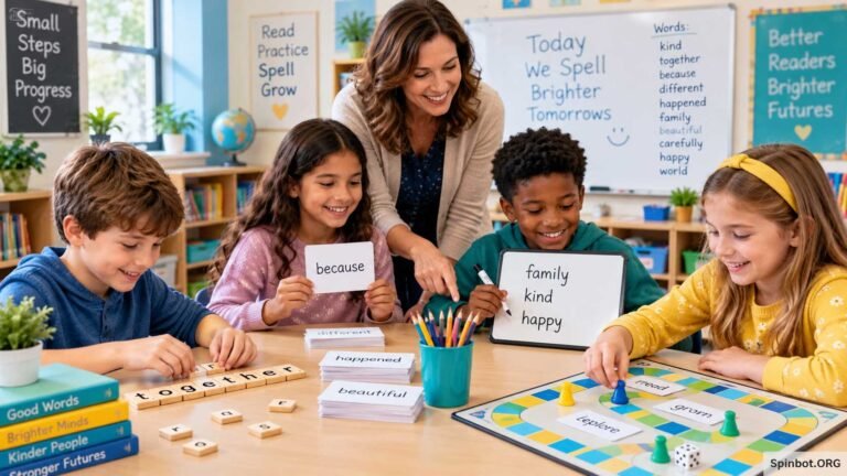 Third graders playing spelling games in classroom