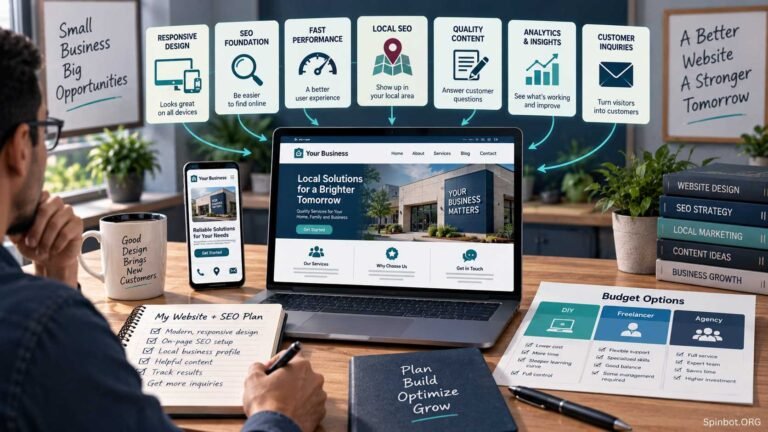 Small business owner planning website and SEO