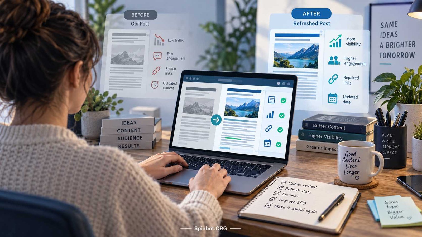 Blogger refreshing outdated content for better SEO